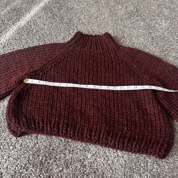 GOOD NIGHT DAY Chunky Knit Thick Mock Neck Cropped Sweater Boxy Brown Cozy XS - Picture 2 of 8